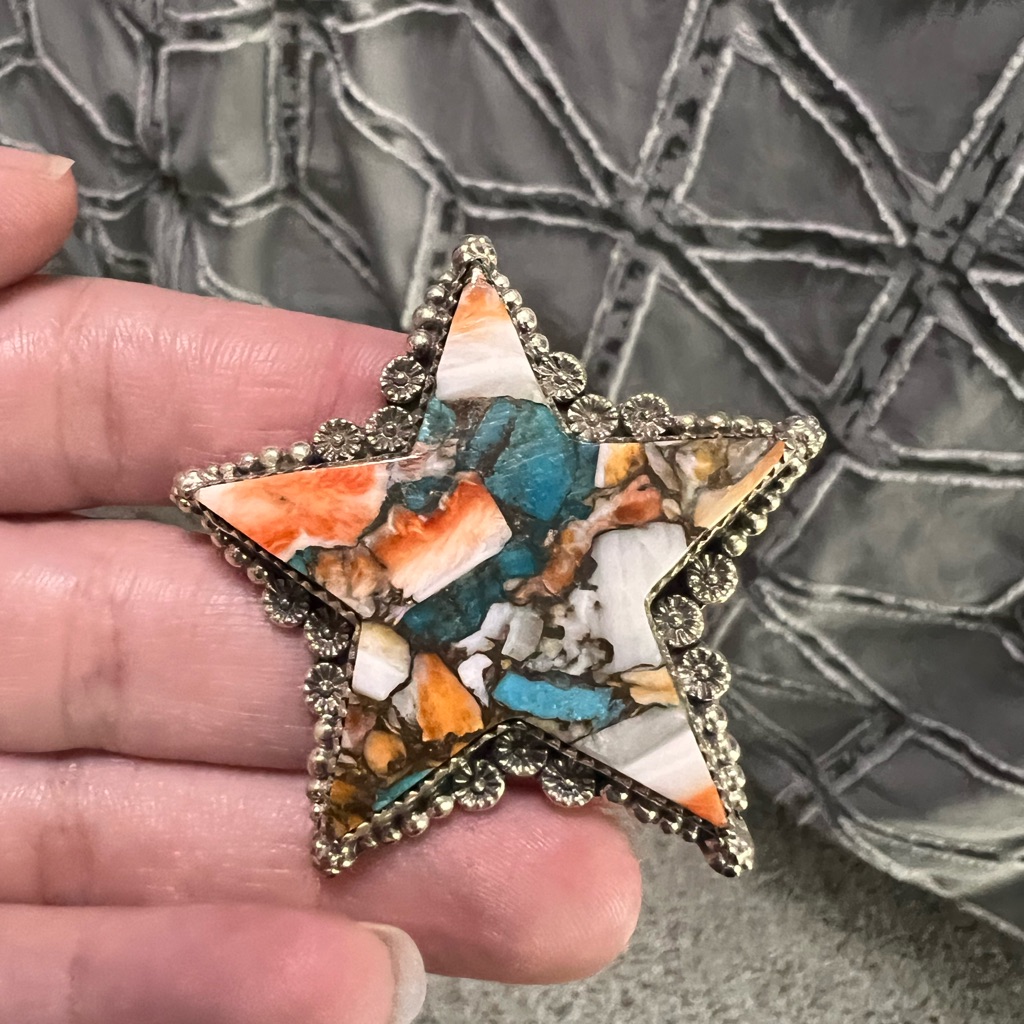 Sterling Silver Orange Spiny Oyster Star Statement Ring
